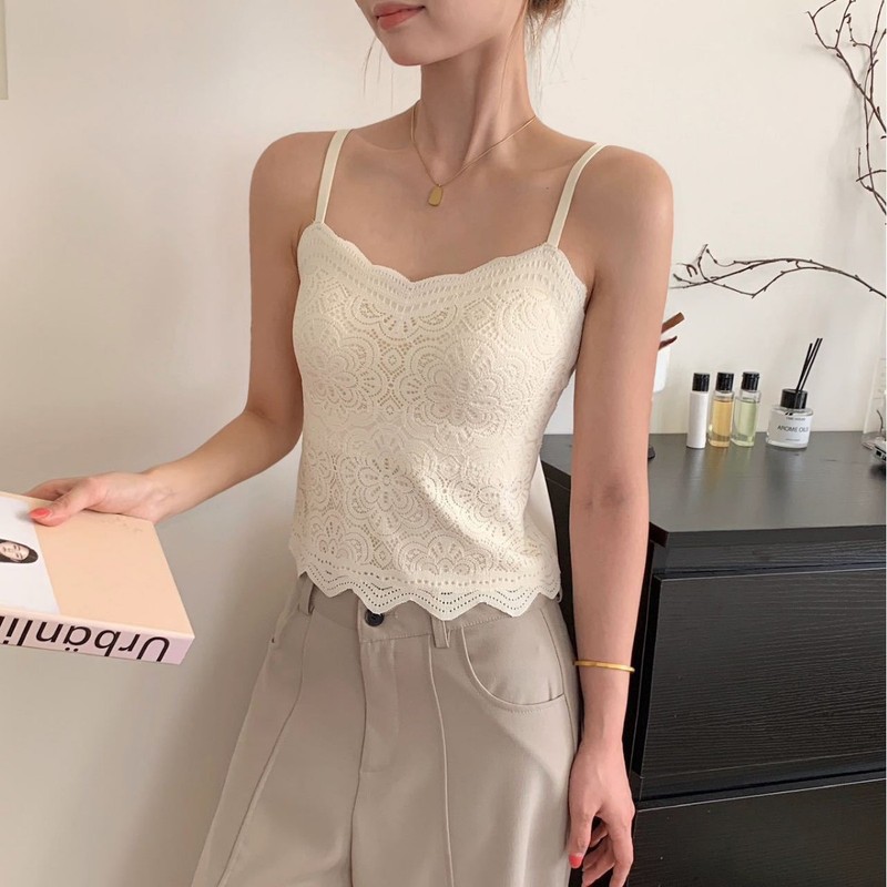 #6682夏季薄款纯欲蕾丝美背显小显瘦固定杯一体式防走光无痕吊带|undefined