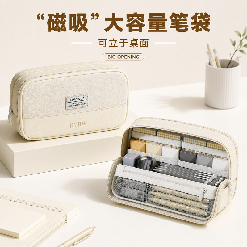 Magnetic Pencil Case, Unique and Non-Colliding Design, 2026 New Model, High Aesthetic Stationery Box, Simple Large-Capacity Pencil Case for High School Students