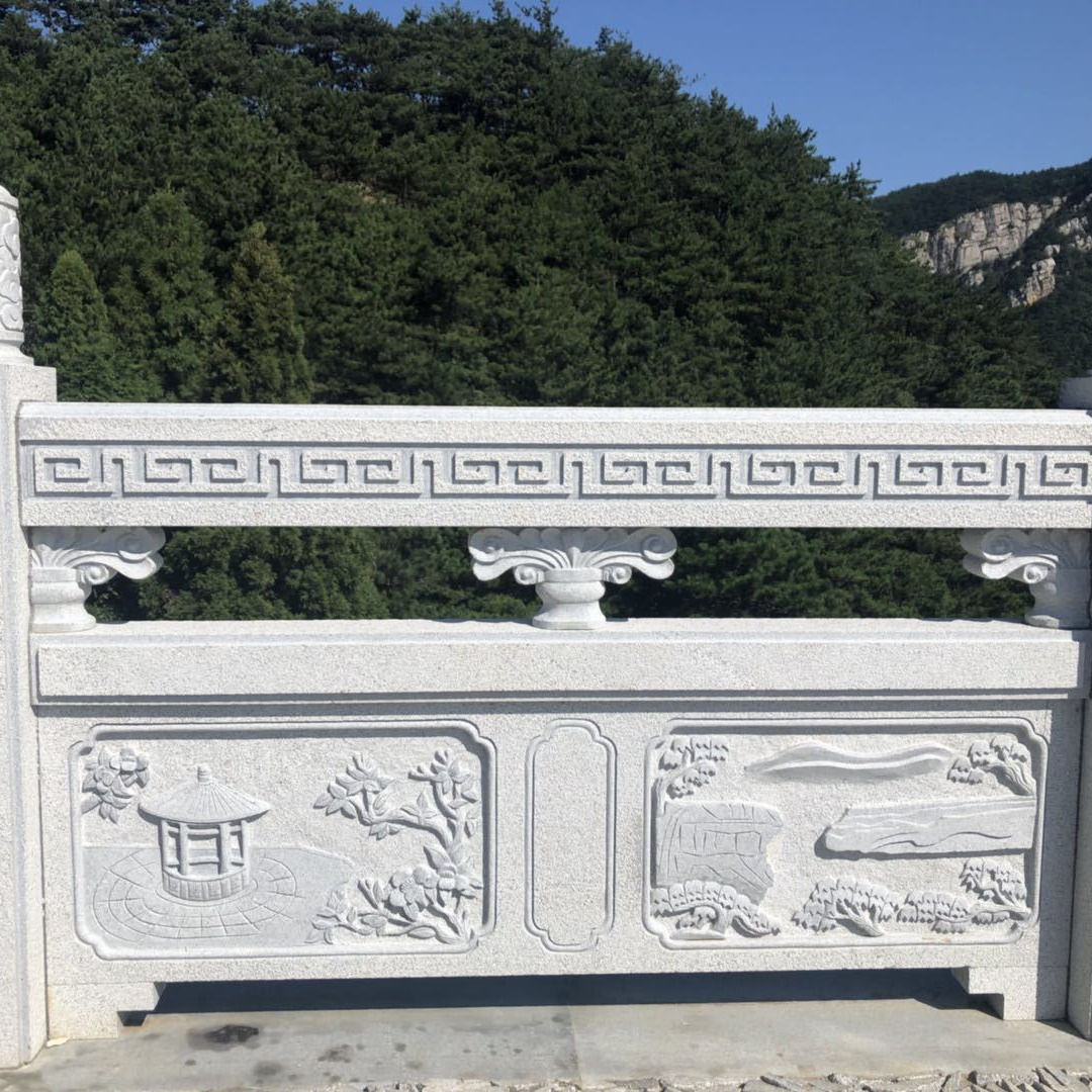 栏杆花岗岩护栏石雕栏板桥梁河道青石芝麻灰芝麻白围栏浮雕护栏