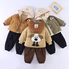 男童套装秋冬连帽2024中小童棉服时尚品质加绒加厚三件套潮童必备