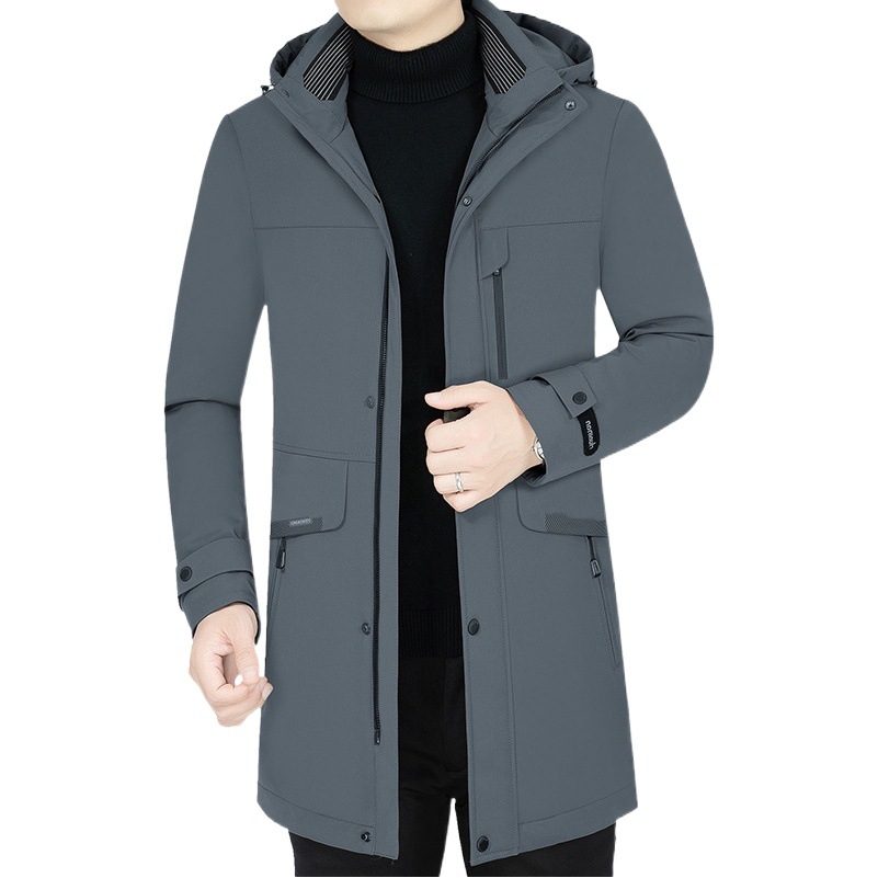 2024 chaqueta de plumón de ganso blanco de invierno gruesa y cálida chaqueta de longitud media con forro extraíble informal para hombres de mediana edad