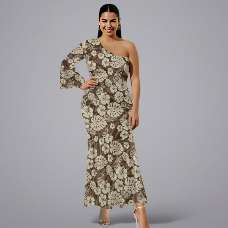 Foreign Trade Autumn and Winter New Style Oblique Shoulder Bohemian Style Hip-Hugging Fishtail Skirt Large Size African Dress Customization Foreign Trade Autumn and Winter New Style Oblique Shoulder Bohemian Style Hip-Hugging Fishtail Skirt Large Size African Dress Customization