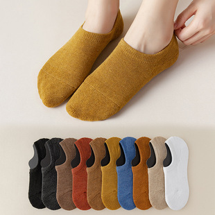 Women's ankle socks thickened towel bottom invisible socks solid color cotton socks Japanese silicone non-slip low-cut socks Korean style women's socks