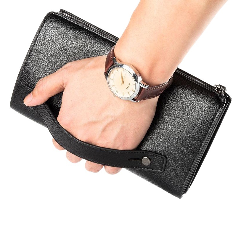 Men's Wallet New Baellerry Business Casual Large Capacity Clutch Bag Litchi Pattern Zipper Clutch Bag
