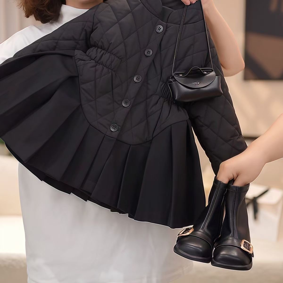 女童冬季新款棉服2025加棉加厚连衣裙保暖棉袄女宝宝洋气百搭外套
