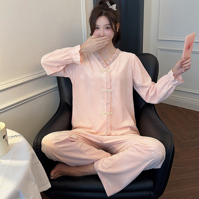 섬 벨벳 잠옷 여성의 가을과 겨울 새로운 긴 소매 2024 새로운 달콤한 공주 새로운 중국 스타일 홈 옷