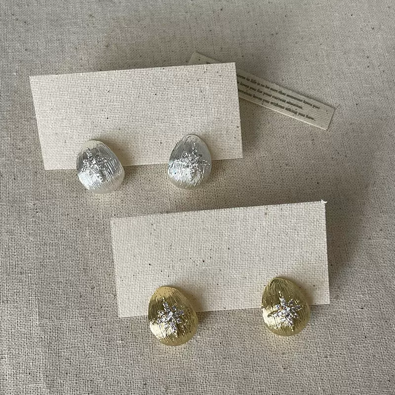 轻奢高级感水钻八星芒拉丝豆子金属耳钉女小众个性时尚潮流耳饰女