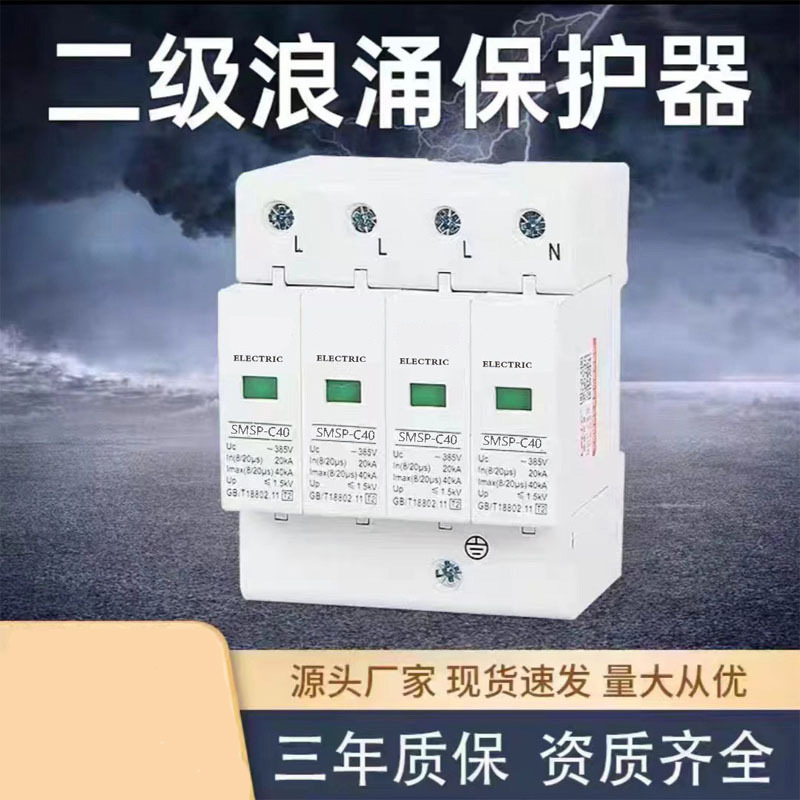 C40二极浪涌保护器电源避雷器2P4P浪涌20KA40KA电涌开关智能断电