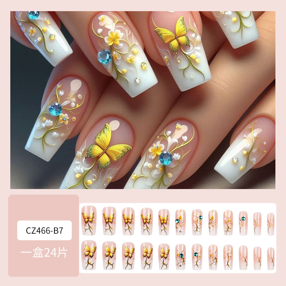 Color blanco rosa gradiente de diamante de manicura simple flor parche de uñas al por mayor mariposa transfronteriza venta caliente usar uñas
