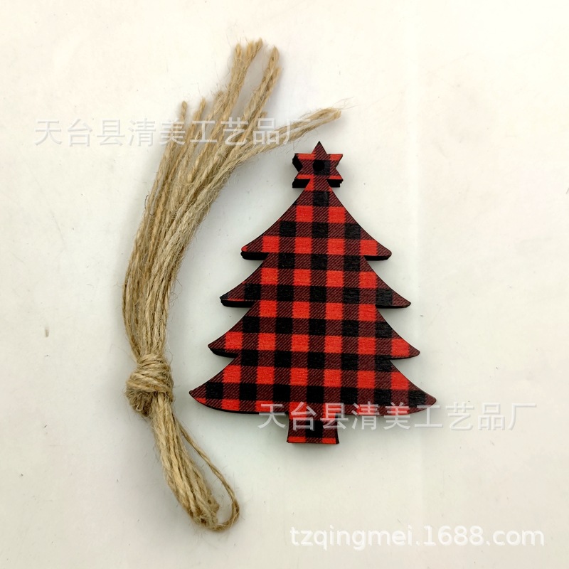 33 rojo y negro Plaid SERIE DE Navidad madera chips colgantes decorativos de Navidad se pueden combinar libremente con 10 piezas en un paquete