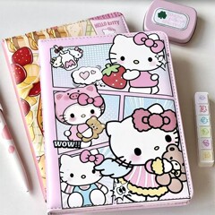 かわいいHollykittyA5革のメモ帳kt猫のノートのカラーの中のページは厚い金の女子学生の日記帳を加えます。