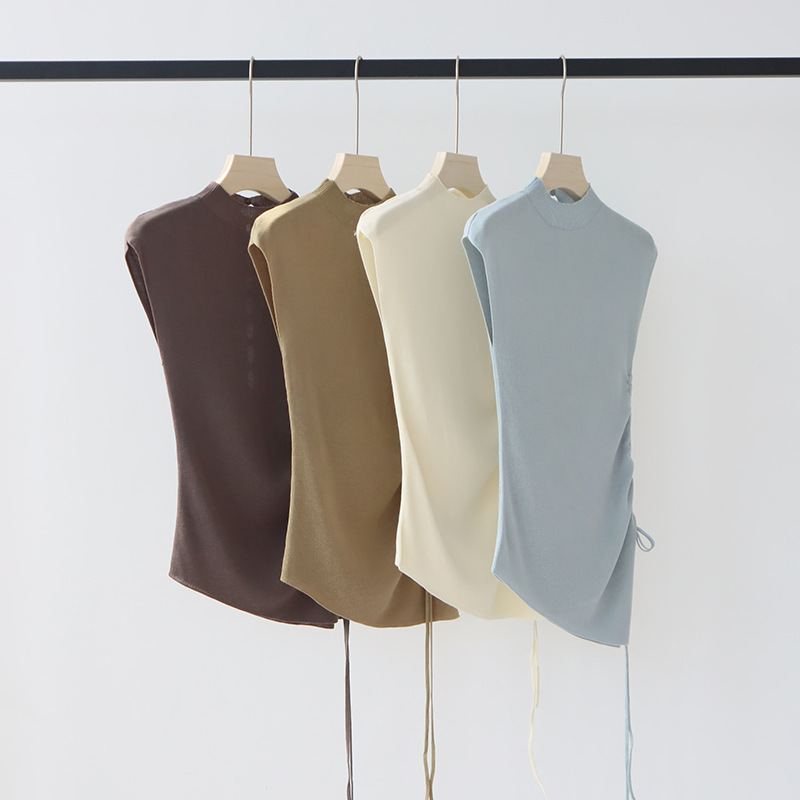 Lyocell Tencel Half-high Neck Knitted Short-sleeved T-shirt Women's Summer New Slim-fit Slimming Inner Base Shirt Top