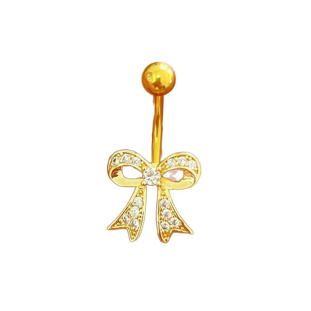 Bow Design Belly Button Ring With Zirconia In Stainless Steel_voghion.com