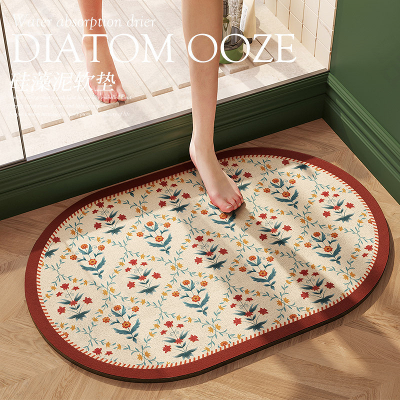 Light Luxury Bathroom Floor Mats, Household Bathroom Water-Absorbent Quick-Drying Floor Mats, Bathroom Stain-Resistant Diatom Mud Floor Mats, Non-Slip Mats