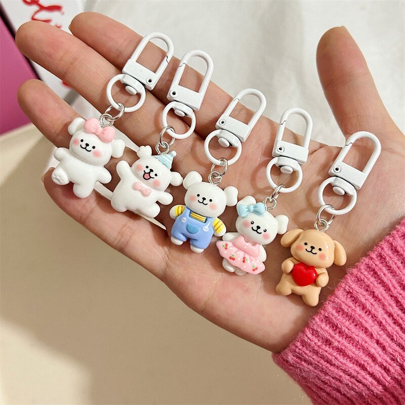 White Buckle C96 Cartoon Line Art Puppy Keychain Student Backpack Pendant Ins Style Keychain Best Friend Gift