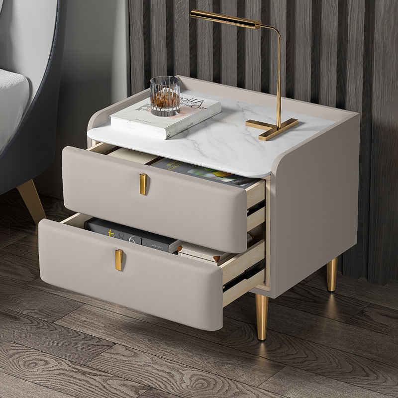 Cabinet Bedroom Leather Art Bedside Table Home Light Luxury Storage Internet Popular Modern Simple Nordic Solid Wood Rock Board Storage Cabinet