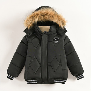 2025 Boys' Cotton-Padded Jacket Winter New Style 2-5 Years Old Kidsren's Long-Sleeved Cold-Proof Warm Cotton-Padded Jacket Hooded Jacket Zipper Shirt