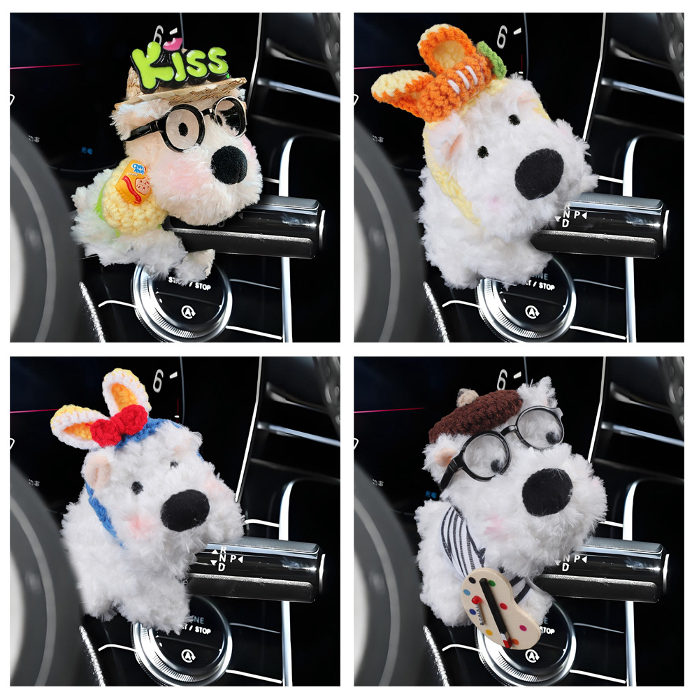 West Highland Car Gear Shift Decoration Plush Doll Wiper Turn Signal Car Interior Ornament for Women