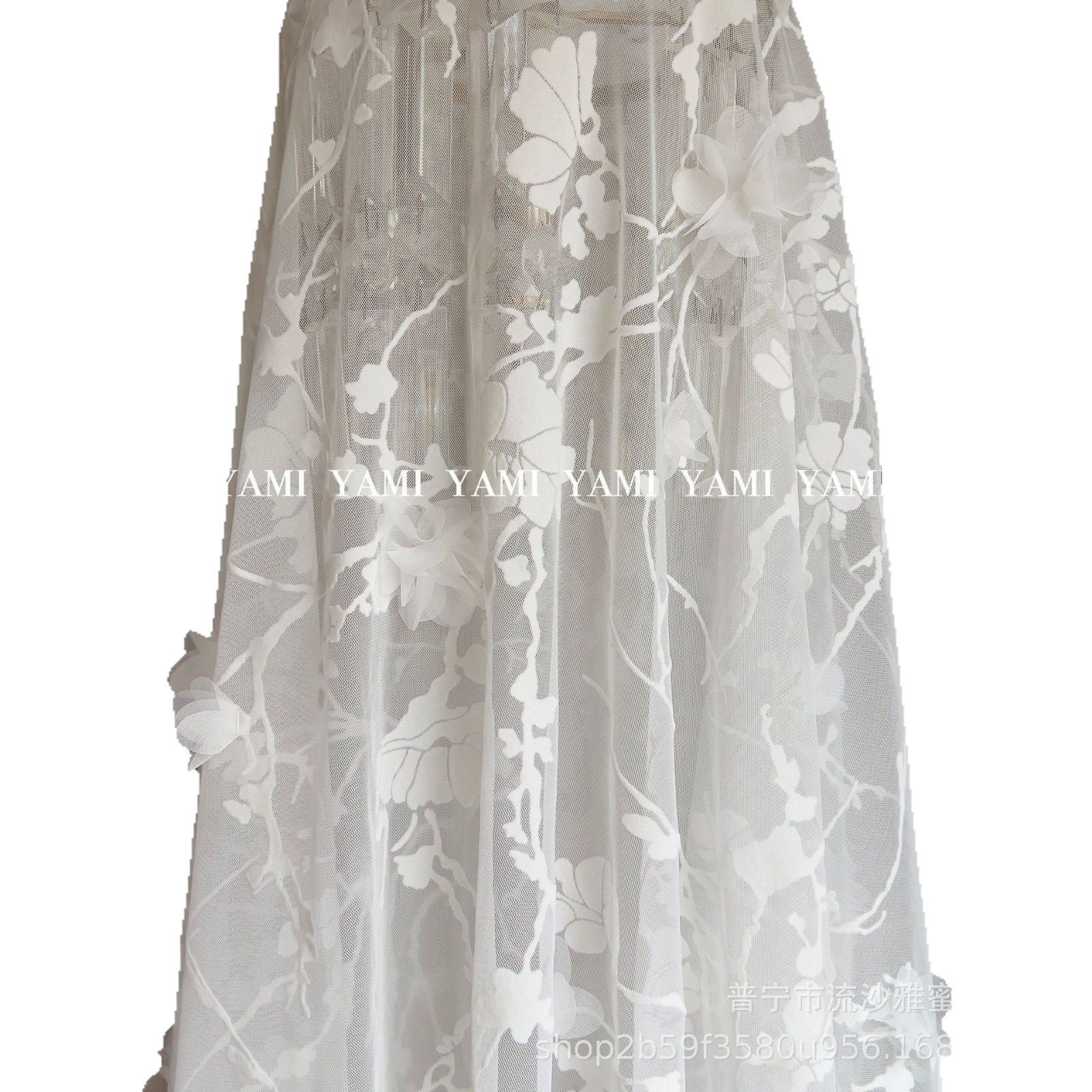 Tejido de malla de flores tridimensional Tejido de malla Flocado de flor de ciruelo Pegatinas tridimensionales Bordado de flores Hanfu Lolita Falda Tela