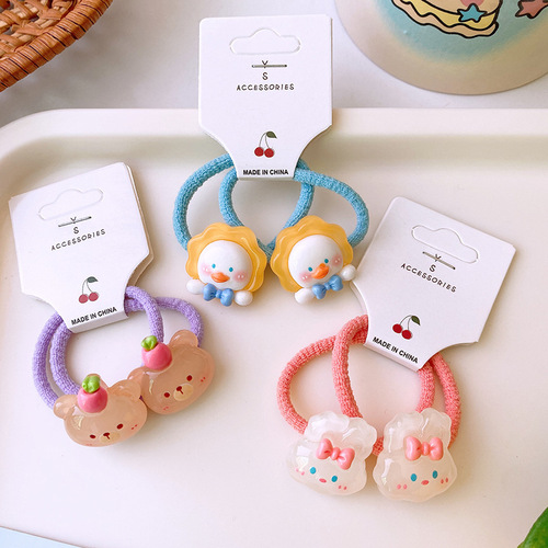 2 Cartoon Cute Translucent Resin Small Animal Hair Bands, Soft and Highly Elastic Hair Tie, Non-Hurting, Children's Hair Accessories