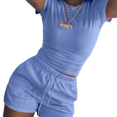 Women's European and American Fashion Cross-border International Wholesale Amazon Independent Store Sports and Leisure Set Short-sleeved Shorts Two-piece Set