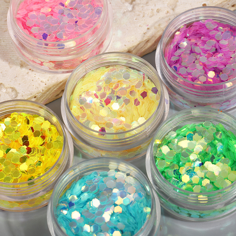 Factory wholesale fairy pupil glitter powder nail sequins glue flash Nail Polish glue handmade DIY geometric patch