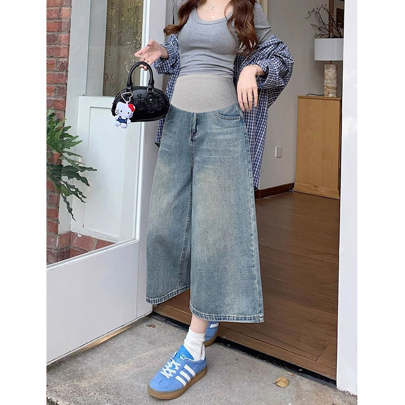 Maternity Denim Shorts for Women, Summer Thin Style, 2026 New Casual Large Size, Loose Fit, Slimming Wide-Leg Pants