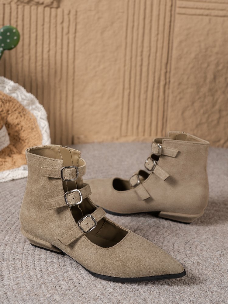Sheepskin Version~2026 New Style Pointed Toe Chunky Heel Buckle Ankle For Women, Fashionable And Elegant, Versatile_vogvips.com