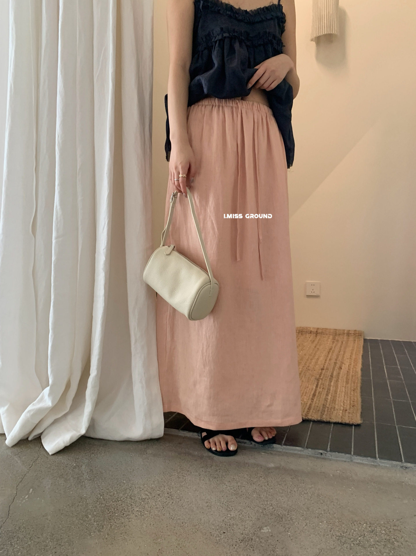 Chân váy linen dài Hàn Quốc cạp thun dây rút phong cách đơn giản — xanh đậm, Xanh da trờicolor, Xanh nước biển, màu tím chi tiết 7