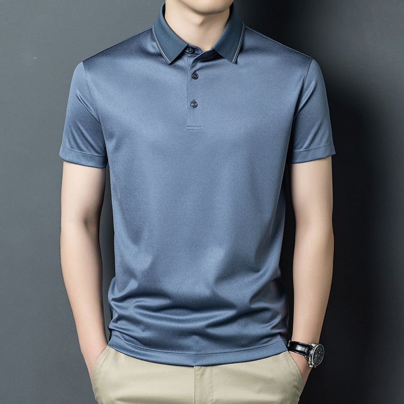 Premium Silk T-Shirt for Men, New 26Th Model, Business Casual, Middle-Aged Dad's Top, Non-Iron, Loose Fit Men's Polo Shirt Premium Silk T-Shirt for Men, New 26Th Model, Business Casual, Middle-Aged Dad's Top, Non-Iron, Loose Fit Men's Polo Shirt