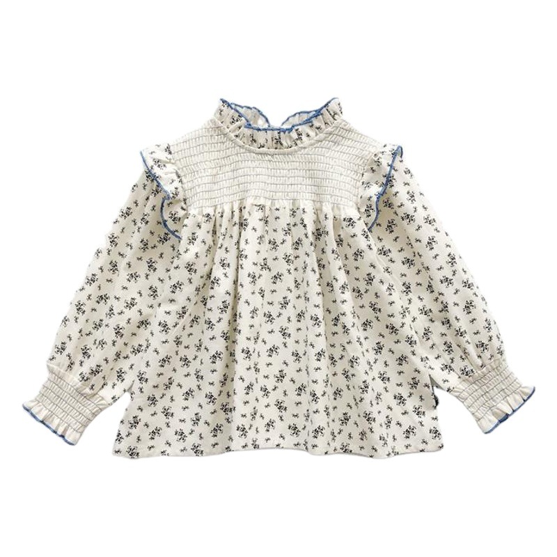 JERA Camiseta de manga larga para niñas 2023 Otoño Nuevo estilo coreano bebé niña collar de encaje floral estilo occidental camisa de muñeca