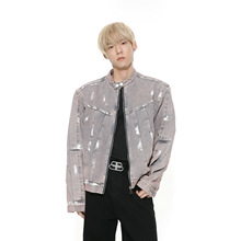 MTLCLOTHES男装|2024春款新品 小众设计泼墨立体剪裁拼接牛仔外套