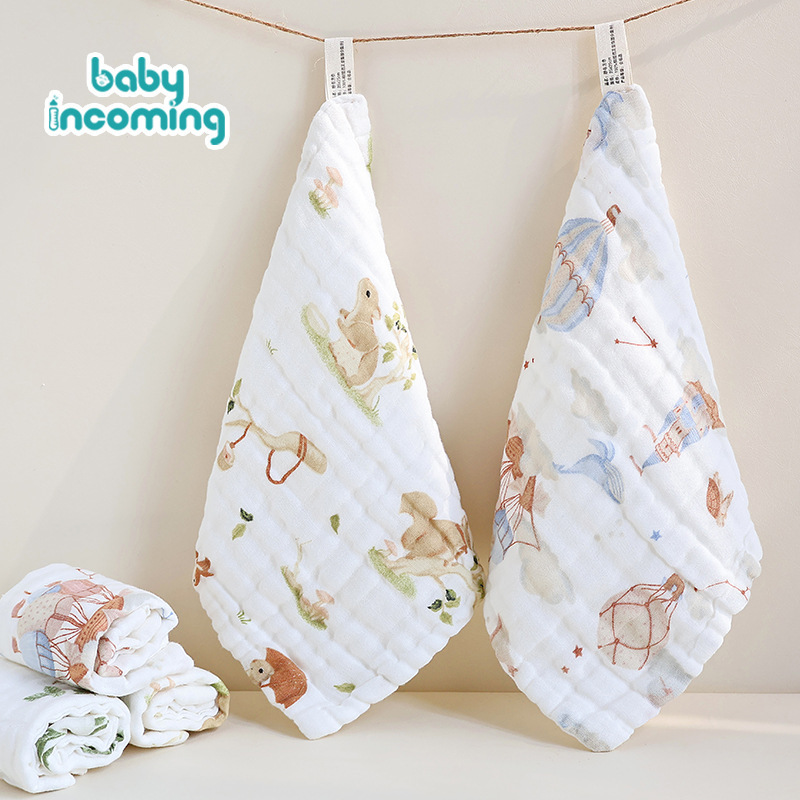Class a Six-Layer Bubble Gauze Saliva Towel Cartoon Cute Small Square Towel Baby Bath Face Towel Cotton Gauze