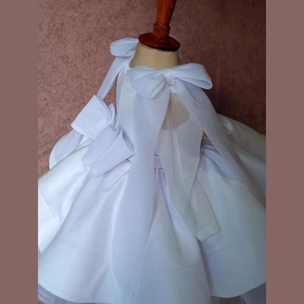 Vestido de cetim branco para meninas, estilo daminha de honra, com tutu, modelo Lolita princesa, colete com laço._voghion.com