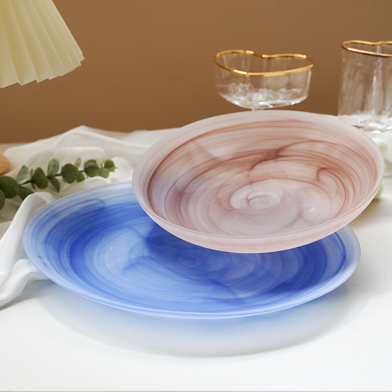 Ink Colorfuled Glass Plate Japanese Dish Set Household Tableware Personalized Colorfulful Dinner Plate Fruit Plate Practical Soup Plate