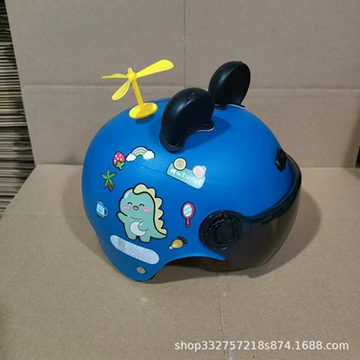 Motosiklet kaskı (dəbilqə) | New national standard 3C certification 1-6 - blue-green-dinosaur-sun-protection-mirror-black-bear-ears-yellow-windmill-3c-certified-1-6-years-old-j02