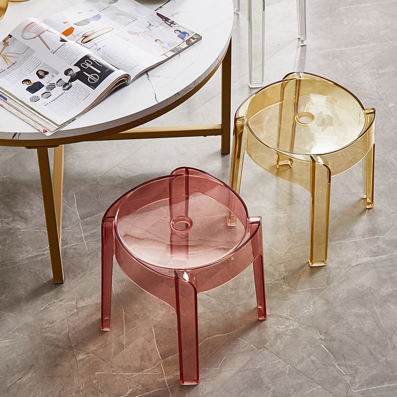 Simple and Minimalist Transparent Low stool for Home, stackable Acrylic Stool for Living Room, Wholesale Plastic Windmill Stool, Office Round Stool