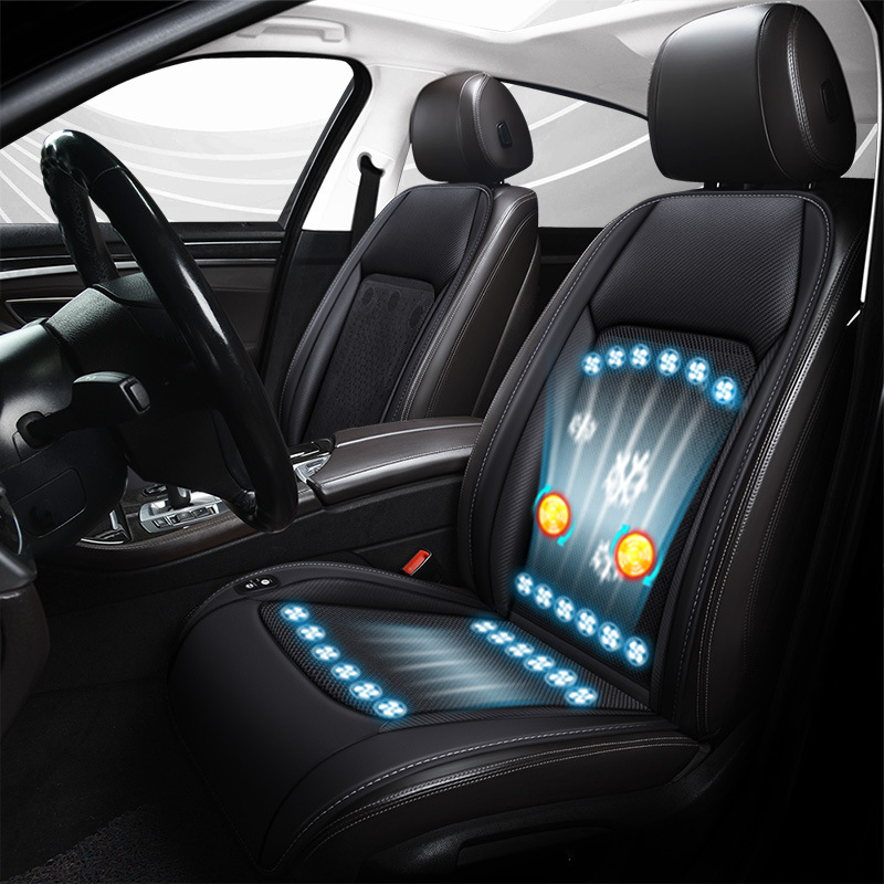 Peite La X011 Blowing Massage Seat Cushion 12V Car Ice Silk Summer 24V Truck Fan (Multi-function pad) - 12v-cigarette-lighter-socket-butt-with-usb-port-x011-deep-black-with-backrest-16-fans-with-massage