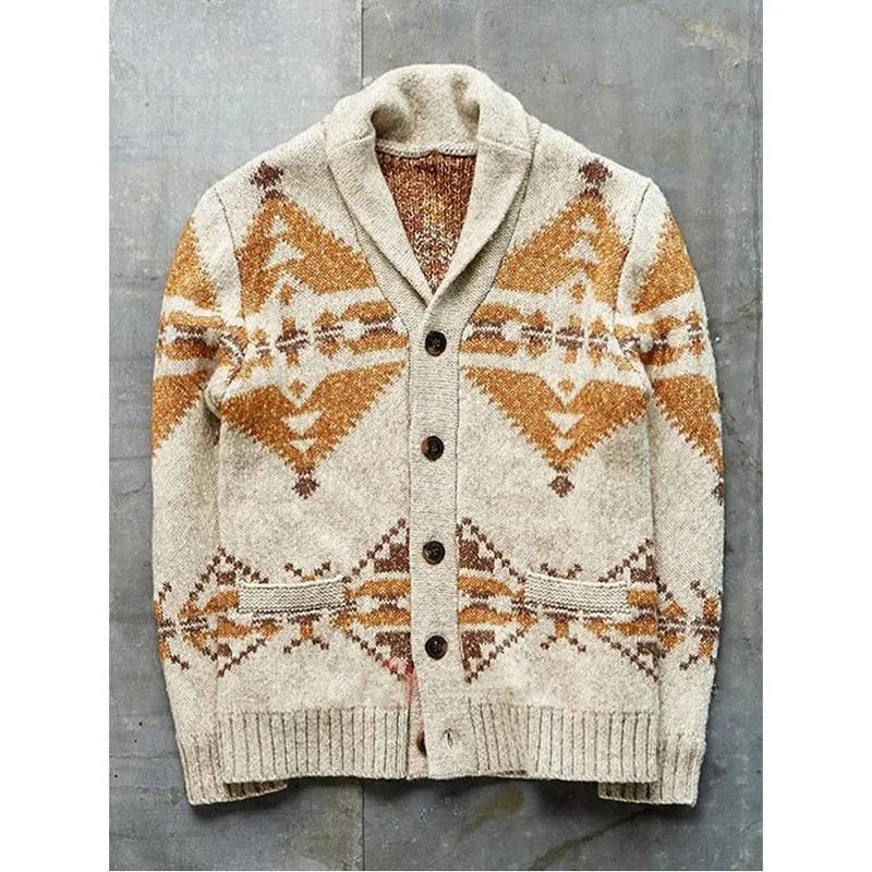 Amazon New Autumn and Winter Men's Clothing European and American Style Jacquard Outer Sweater Long-Sleeved Knitted Jacket Top