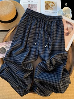 【原版面料】特大码300斤格子休闲阔腿裤女夏宽松直筒裤长裤