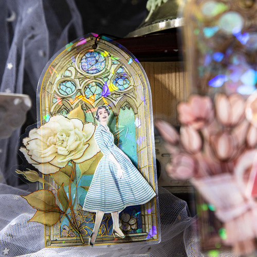 A Beautiful Day PET Sticker, Glazed Flower Window Series, Vintage Flower Window Handbag Decoration Material 10 Pieces in 6 Styles