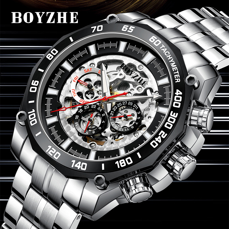 Boyzhe-Mechanic Multifunctional Male Watch Mechanical Watch Stainless Steel Mens Watch Fully-Automatic Mechanical Watch Watch