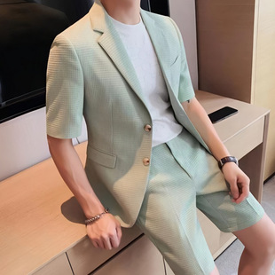 2025 Summer Thin High-End Suit Men's Korean Style British Light Mature Style Fashionable Handsome Casual Short-Sleeved Suit Suit