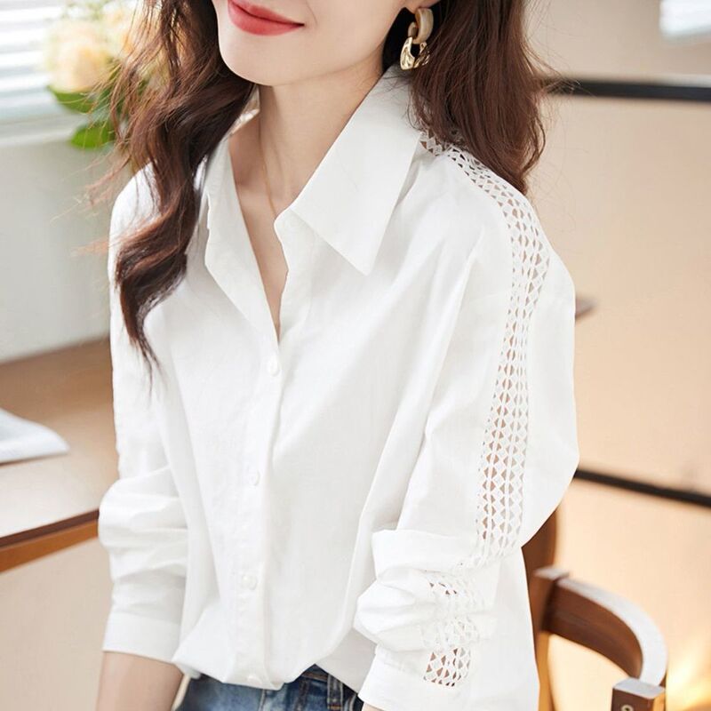 2026 New Niche Chic Shirt with Hollow Sleeves, Stylish and Versatile White Shirt for Women, Suitable for Spring and Autumn