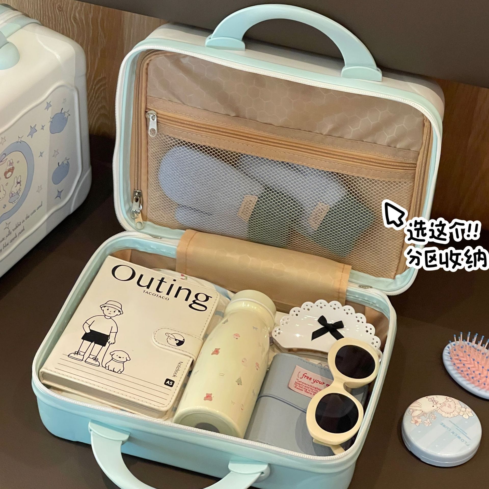 Maleta de mujer adorable conejo de manzana mini caja de maquillaje 14 pulgadas pequeña y ligera nueva bolsa de almacenamiento para salir maleta