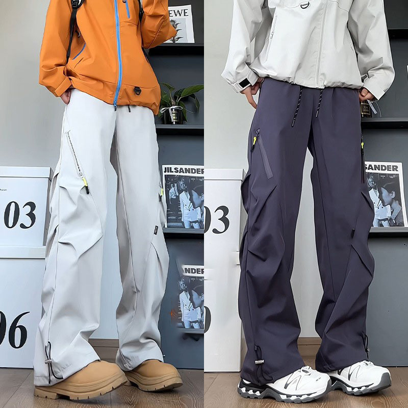 High Street Functional Cargo Pants for Men and Women, Autumn Trendy Brand with Zipper Design, Large Size Loose Straight Casual Pants