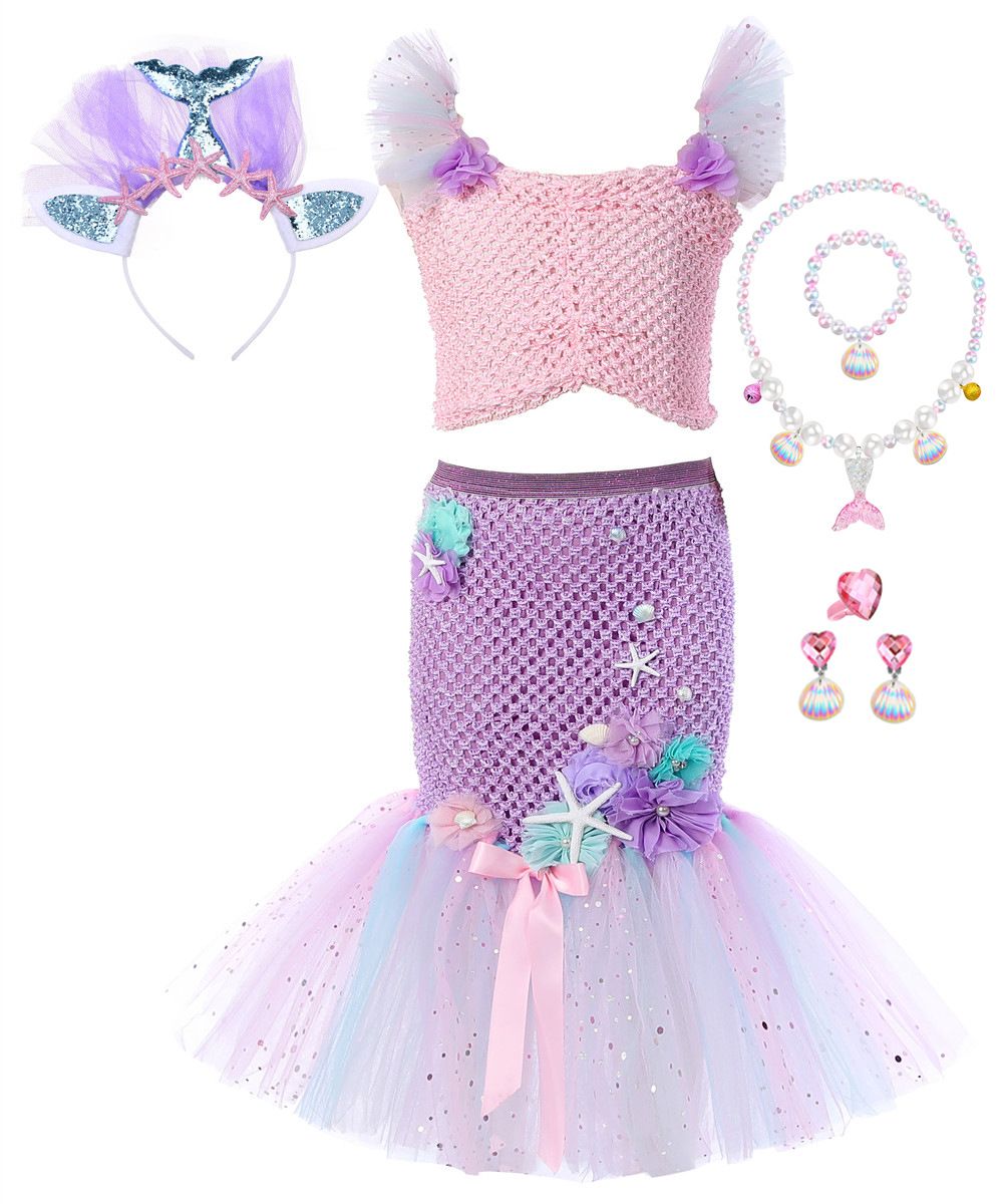 Розовый аксессуар для волос, ожерелье, цепочка, комплект, рыбий хвост