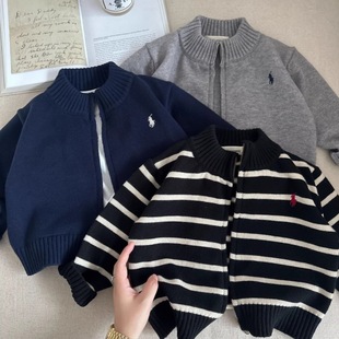 Children's Sweater Autumn Boys 2025 Autumn New Small and Medium Children's Striped Sweater Baby Solid Color Jacket Wholesale
