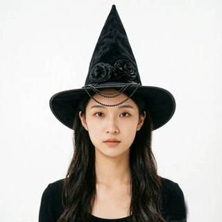 万圣节帽子黑色绒布巫师帽化妆服饰道具哈利波特魔法女巫巫婆帽子