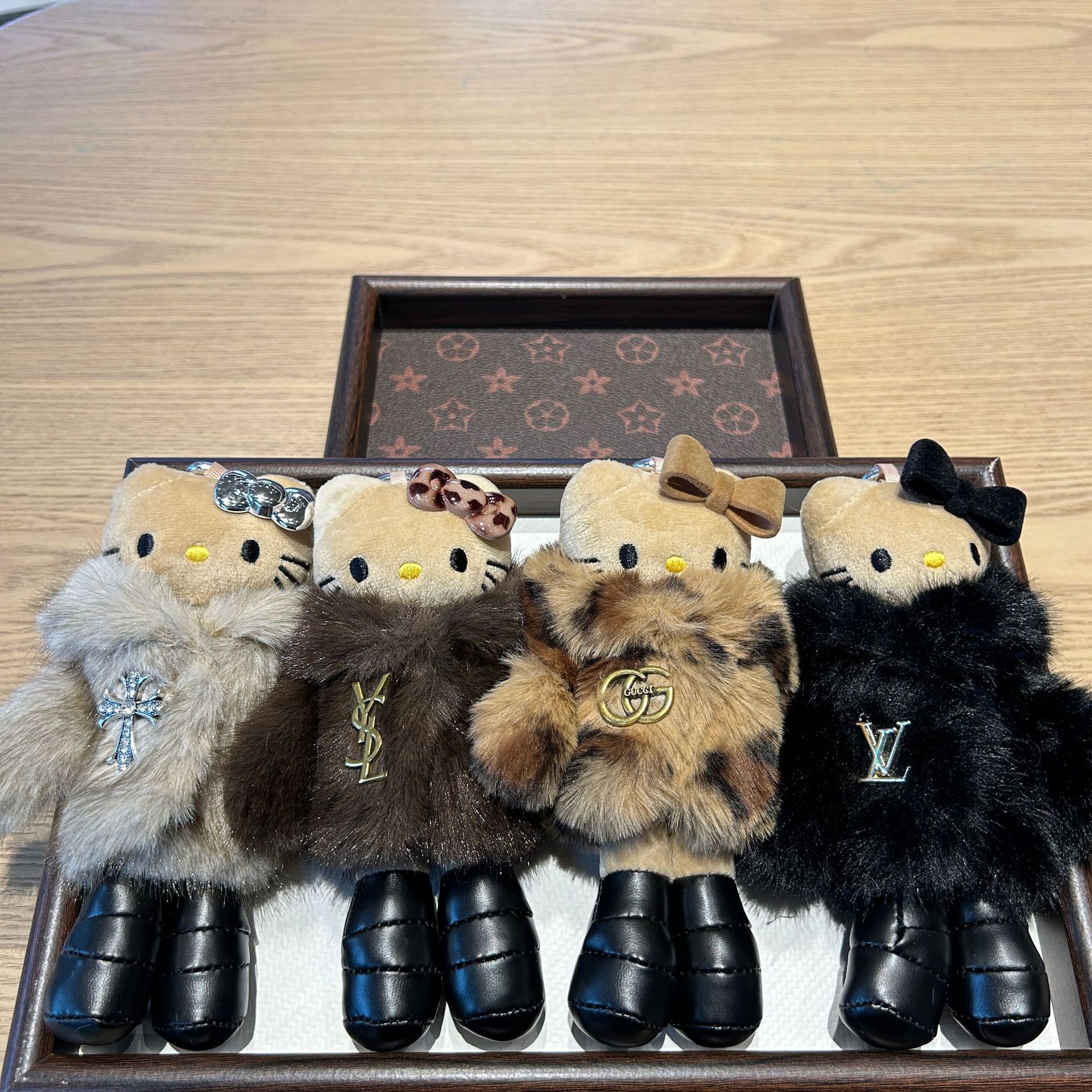 New Coffee-Colored Long-Legged Kitty Plush Doll Autumn and Winter Fur Doll Bag Pendant Versatile Keychain Batch